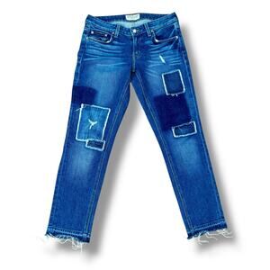 Derek Lam 10 Crosby Mila Blue Mid-Rise Patchwork Girlfriend Jeans Size 25